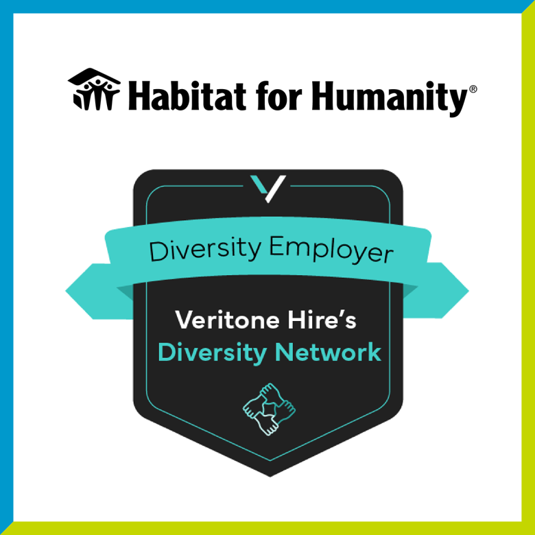 Badge graphic declaring Habitat for Humanity as a Diversity Employer by Veritone Hire's Diversity Network