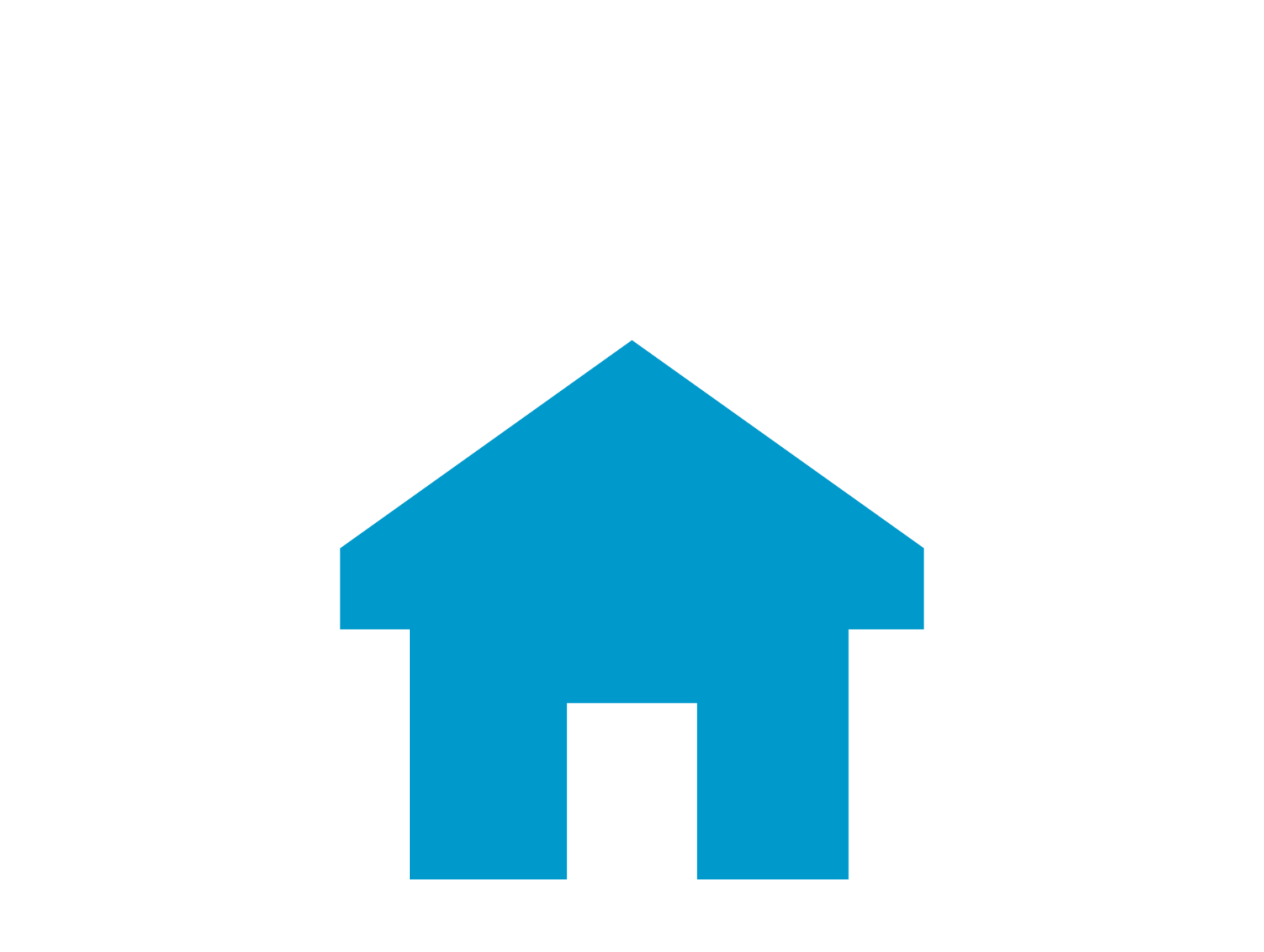 Blue icon of the outline of a house. 