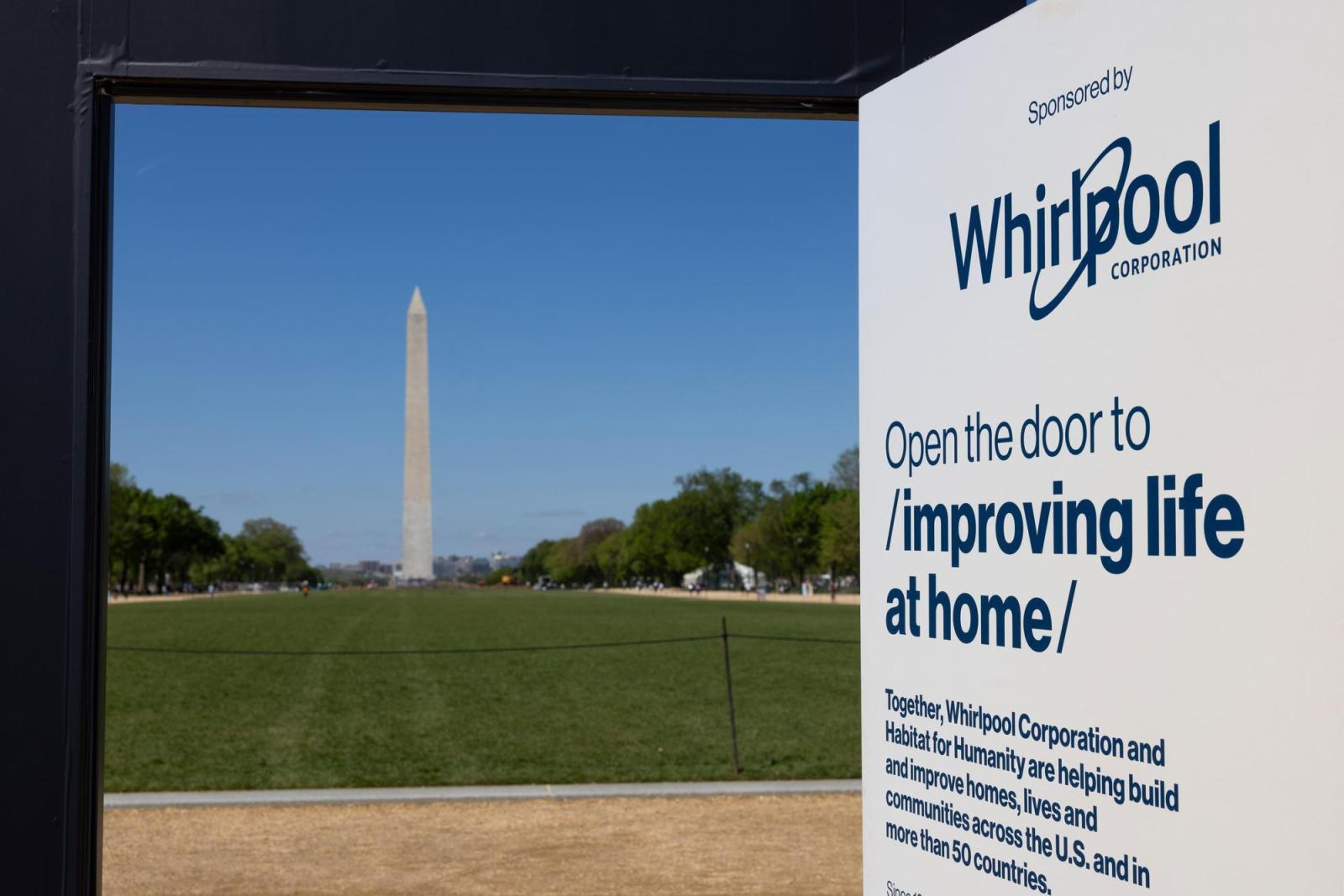 Washington Monument with a Whirlpool door to the right. 