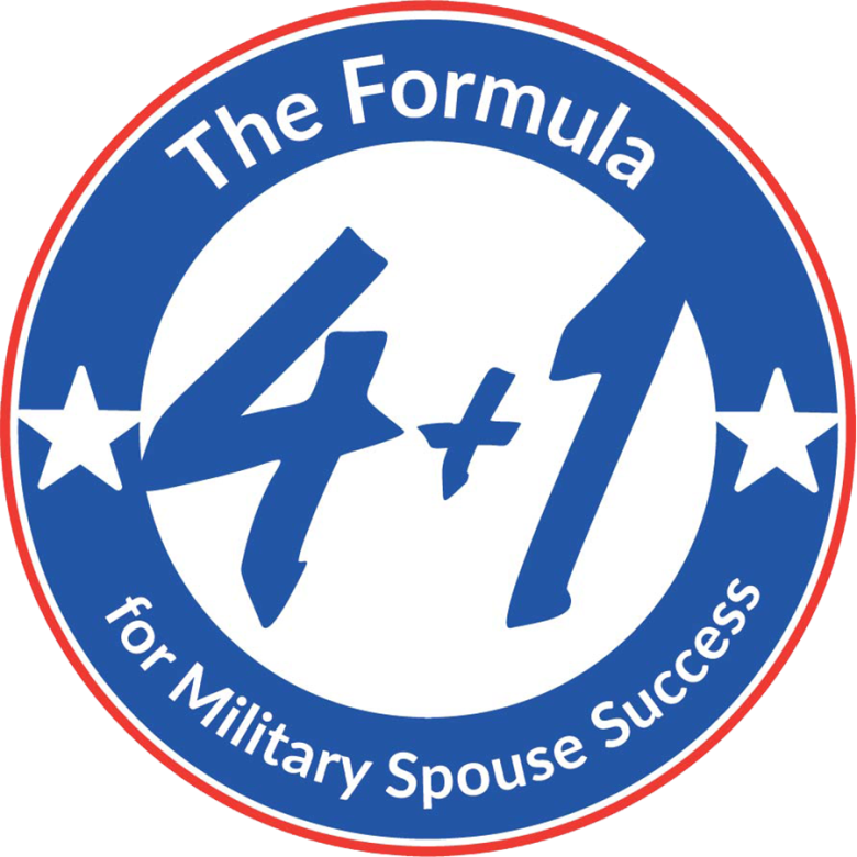 Circle badge that says The Formula 4+1 for Military Spouse Success