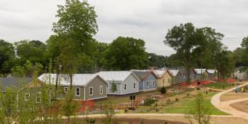 Finished homes in Langston Park, surrounded by a park and walking paths.