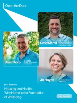 Graphic of three speakers for 1st episode of Open the Door podcast